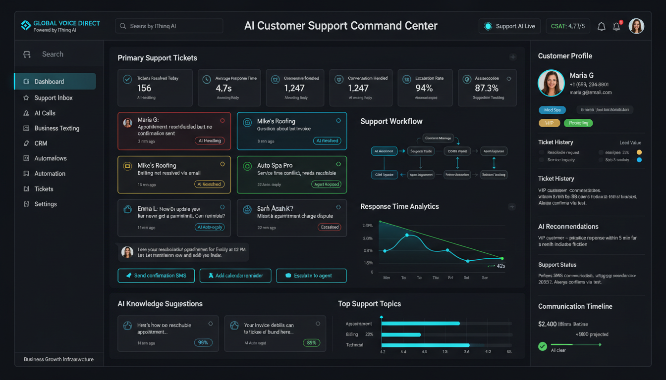 AI customer support platform dashboard by Global Voice Direct