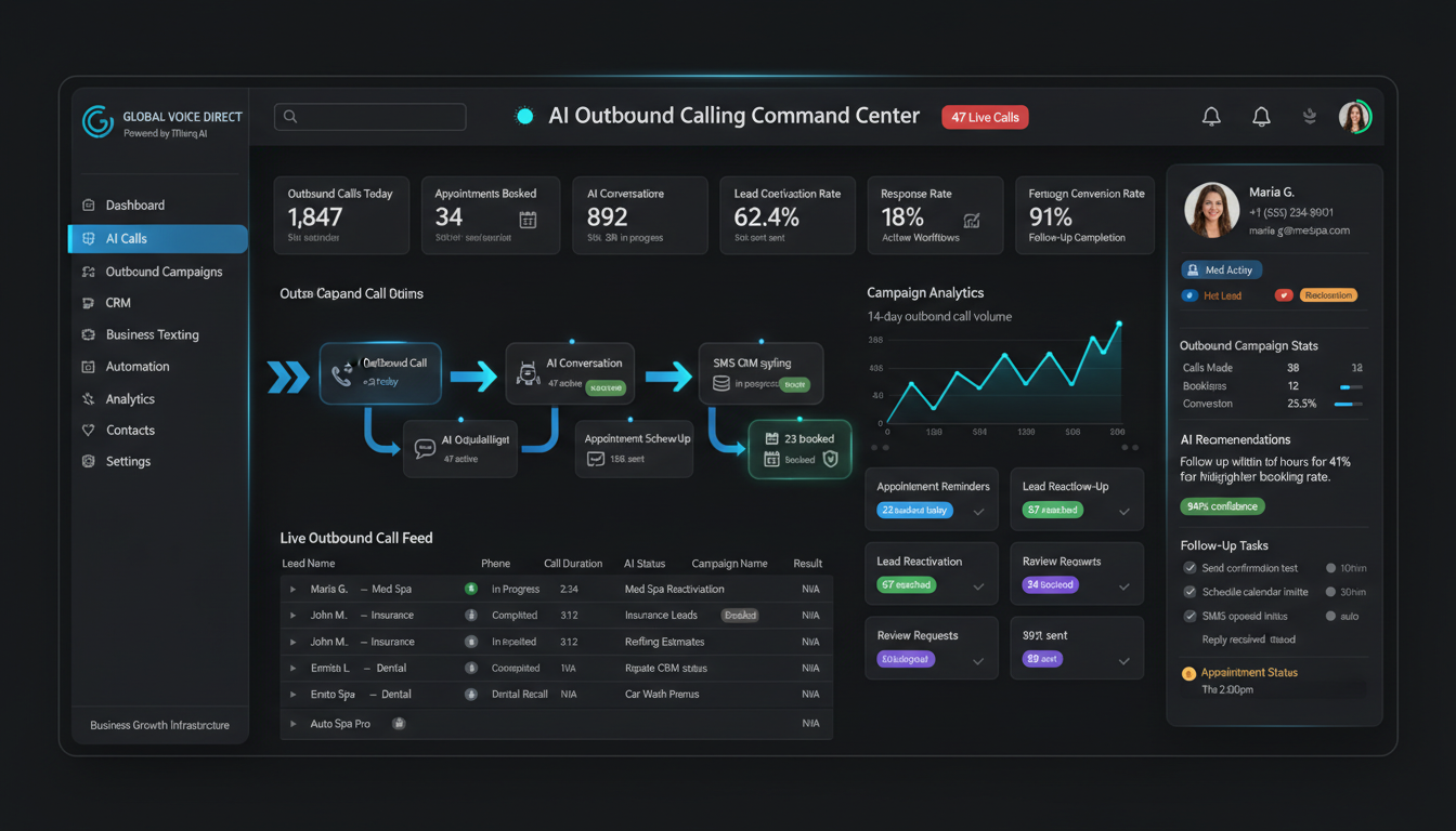 Global Voice Direct automated outbound calling platform interface.