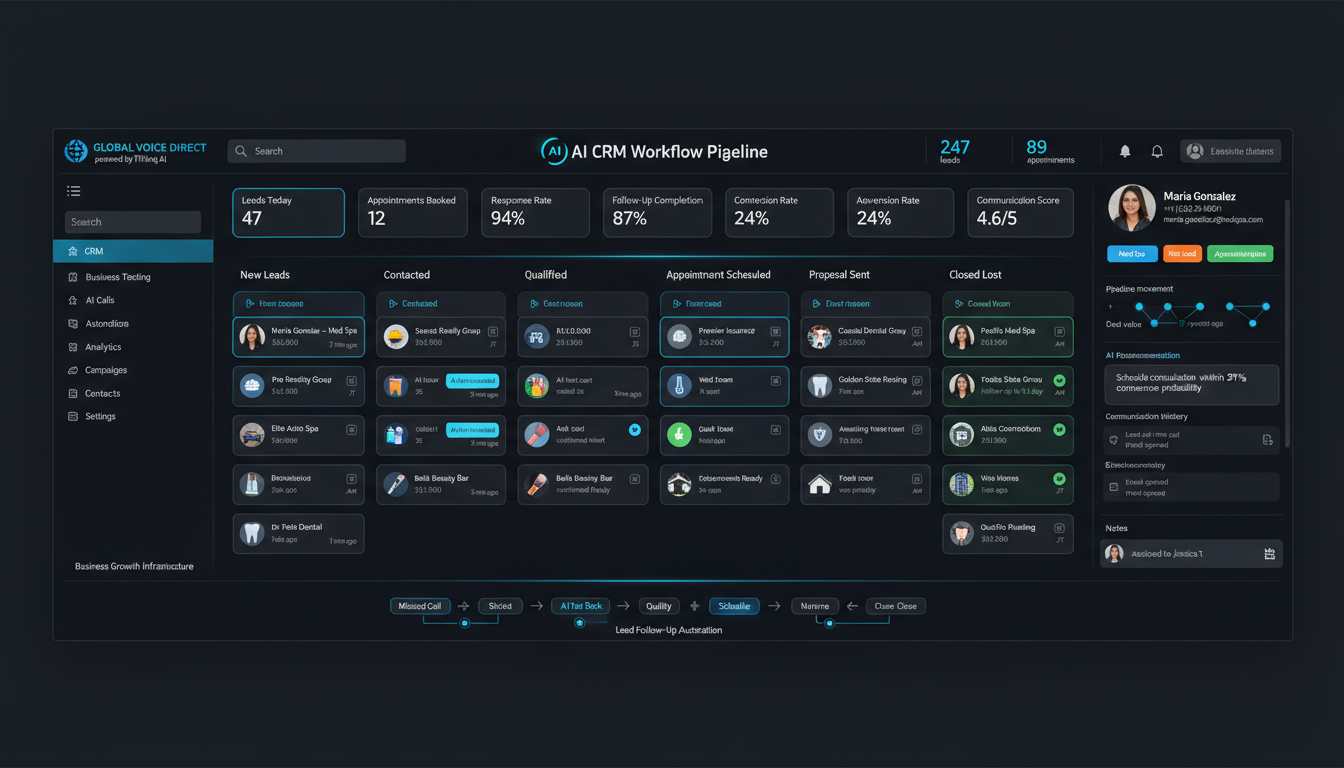 CRM workflow pipeline and phone system integration